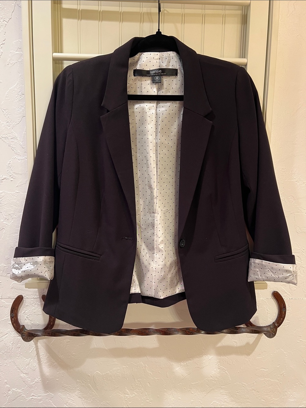 Kensie Black Women's Tailored Blazer with Polka-Dot Lining